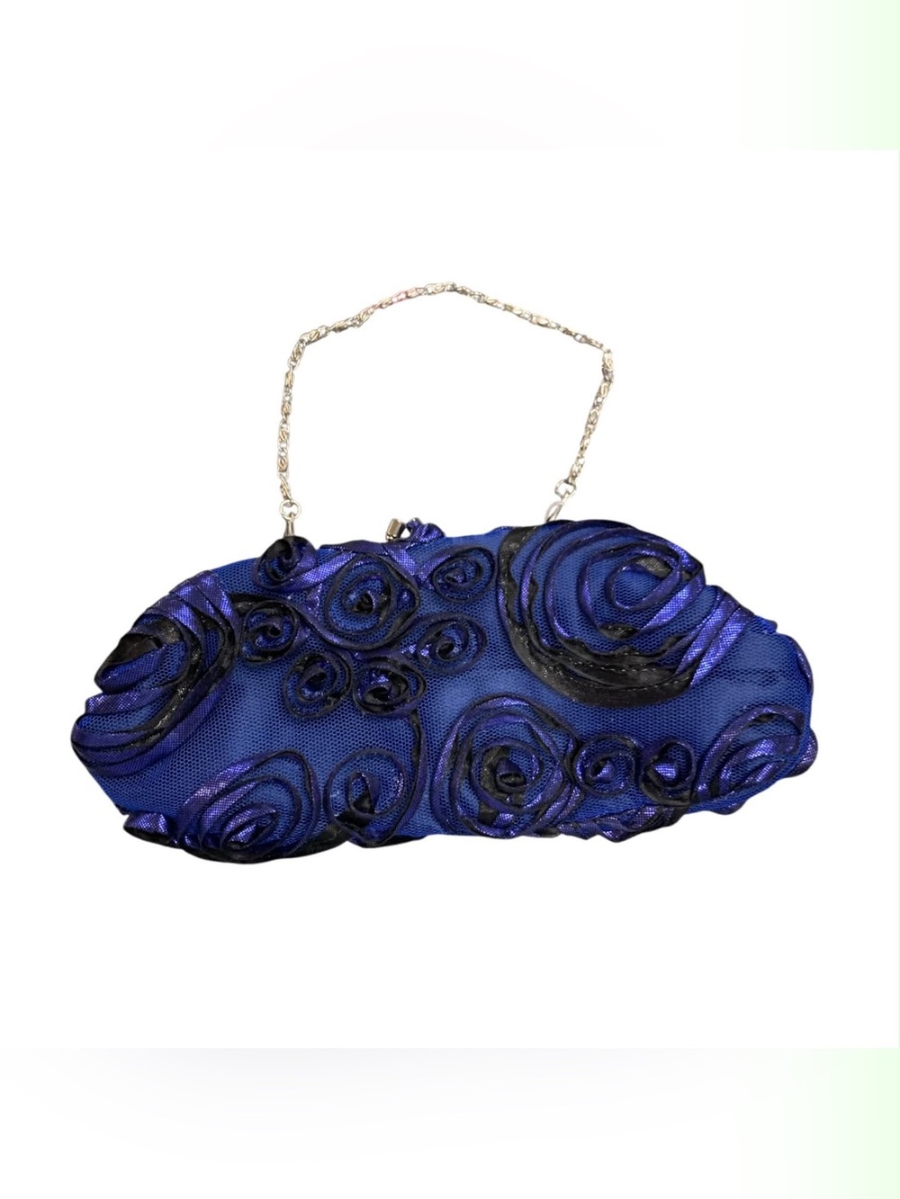 Bjoux Turner Royal Blue Floral Rosette Evening Clutch with Chain